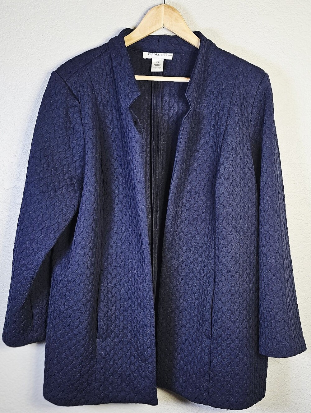 Carole Wren 2X Navy Blue Quilted Open Front Blazer Jacket